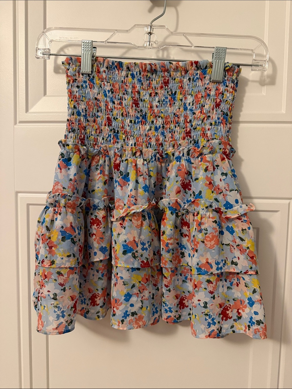 Joy Joy Smocked Tiered Floral Mini Skirt - Multicolor